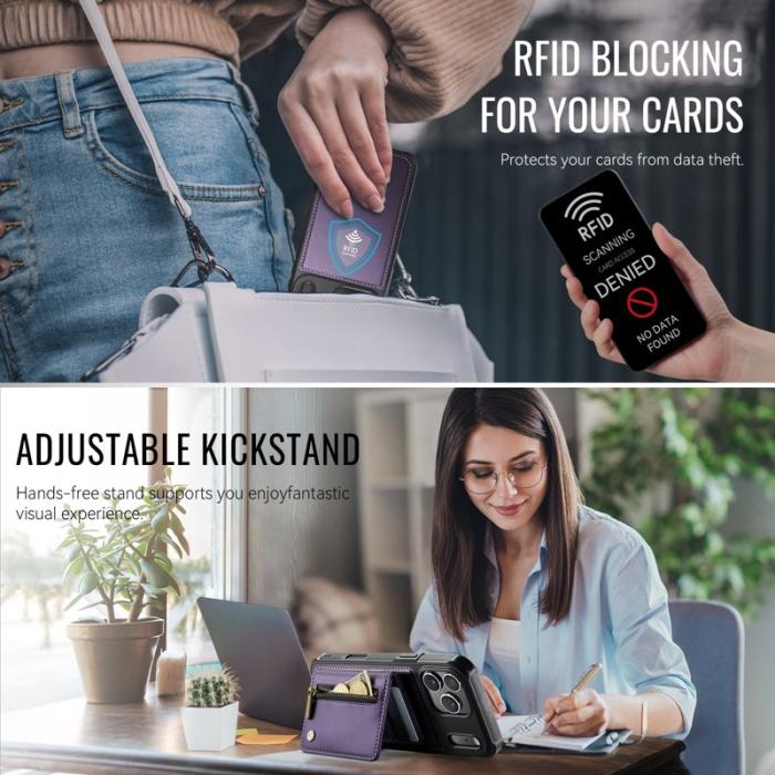 JEEHOOD - JEEHOOD J12 Fodral iPhone 17 Pro Magnetisk Lila Läder