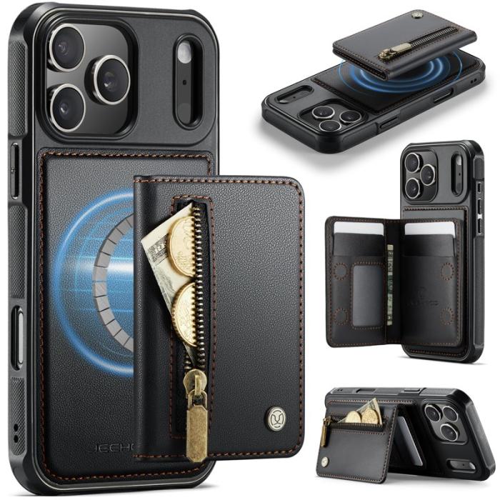 JEEHOOD - JEEHOOD J12 Fodral iPhone 17 Pro Max Magnetiskt Läder Svart