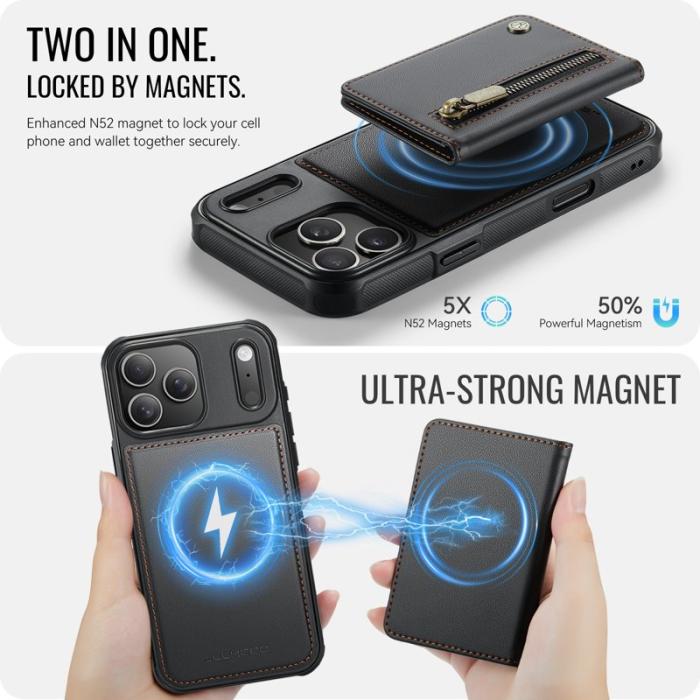 JEEHOOD - JEEHOOD J12 Fodral iPhone 17 Pro Max Magnetiskt Läder Svart