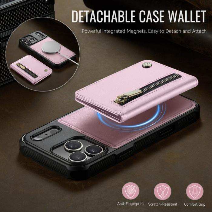 JEEHOOD - JEEHOOD J12 iPhone 17 Pro Max Skal Magnetisk Läder Rosa