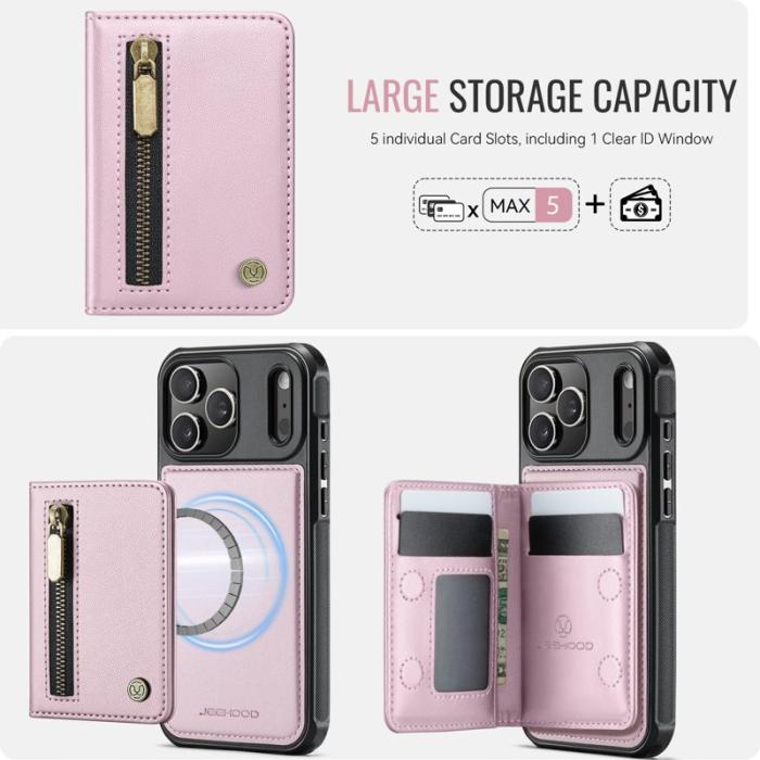 JEEHOOD - JEEHOOD J12 iPhone 17 Pro Max Skal Magnetisk Läder Rosa