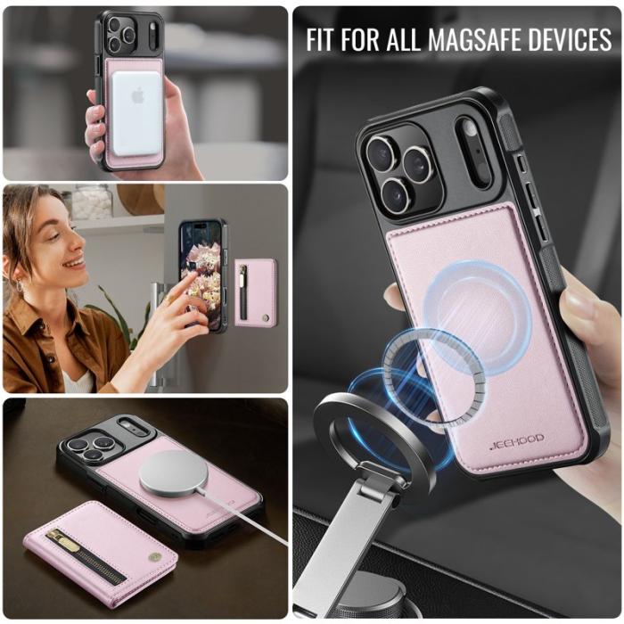 JEEHOOD - JEEHOOD J12 iPhone 17 Pro Max Skal Magnetisk Läder Rosa