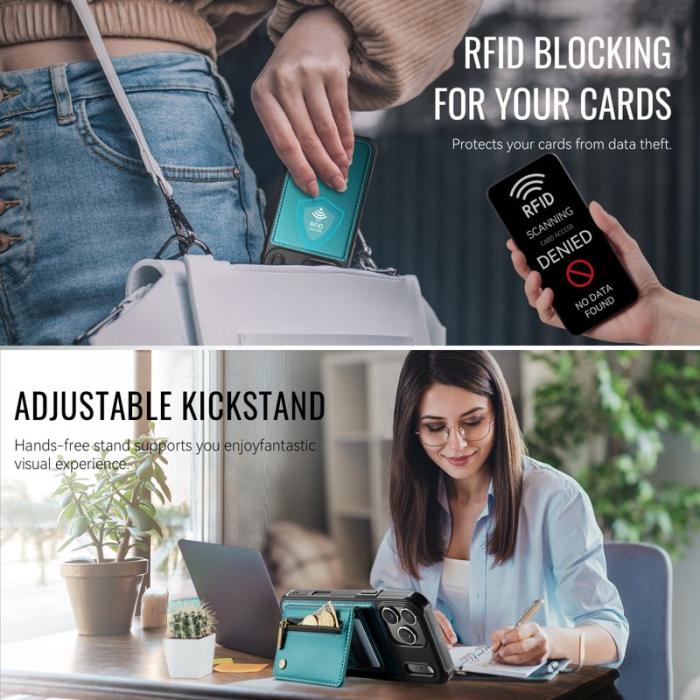 JEEHOOD - JEEHOOD J12 iPhone 17 Pro Max Skal Magnetiskt Läder Blå