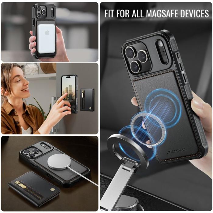 JEEHOOD - JEEHOOD J12 iPhone 17 Pro Skal Magnetisk Läder Svart