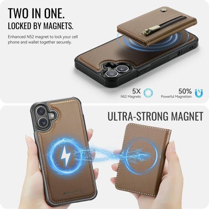 JEEHOOD - JEEHOOD J12 iPhone 17 Skal Magnetiskt Fodral Läder Brun