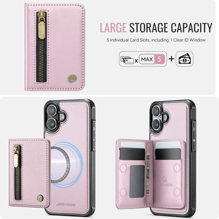 JEEHOOD - JEEHOOD J12 iPhone 17 Skal Magnetiskt Fodral Läder Rosa