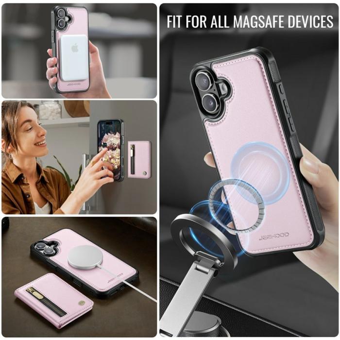JEEHOOD - JEEHOOD J12 iPhone 17 Skal Magnetiskt Fodral Läder Rosa