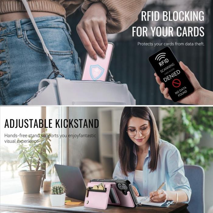 JEEHOOD - JEEHOOD J12 iPhone 17 Skal Magnetiskt Fodral Läder Rosa