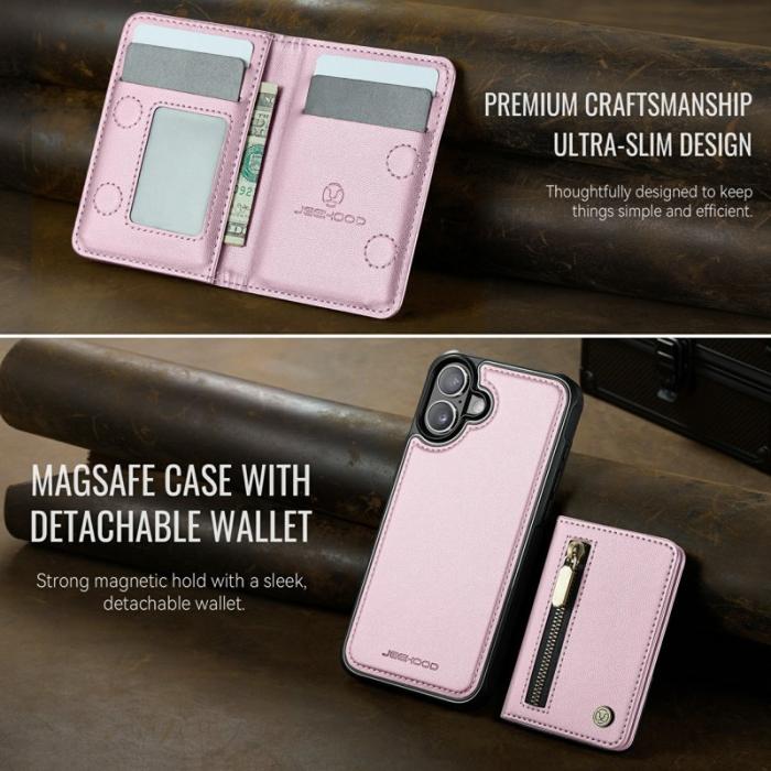 JEEHOOD - JEEHOOD J12 iPhone 17 Skal Magnetiskt Fodral Läder Rosa
