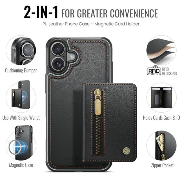 JEEHOOD - JEEHOOD J12 iPhone 17 Skal Magnetiskt Fodral Läder Svart