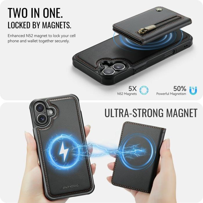 JEEHOOD - JEEHOOD J12 iPhone 17 Skal Magnetiskt Fodral Läder Svart