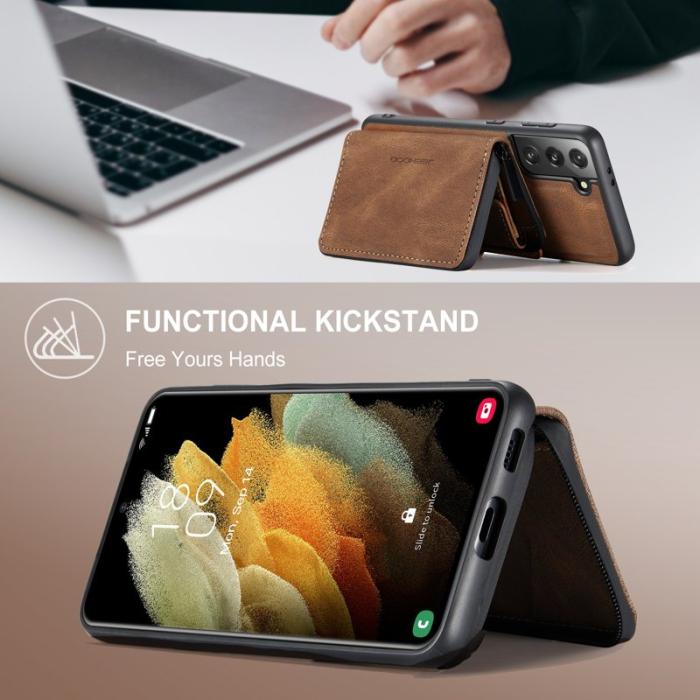 JEEHOOD - JEEHOOD Kickstand Konstläder TPU Plånboksfodral för Samsung Galaxy S22 5G - Brun