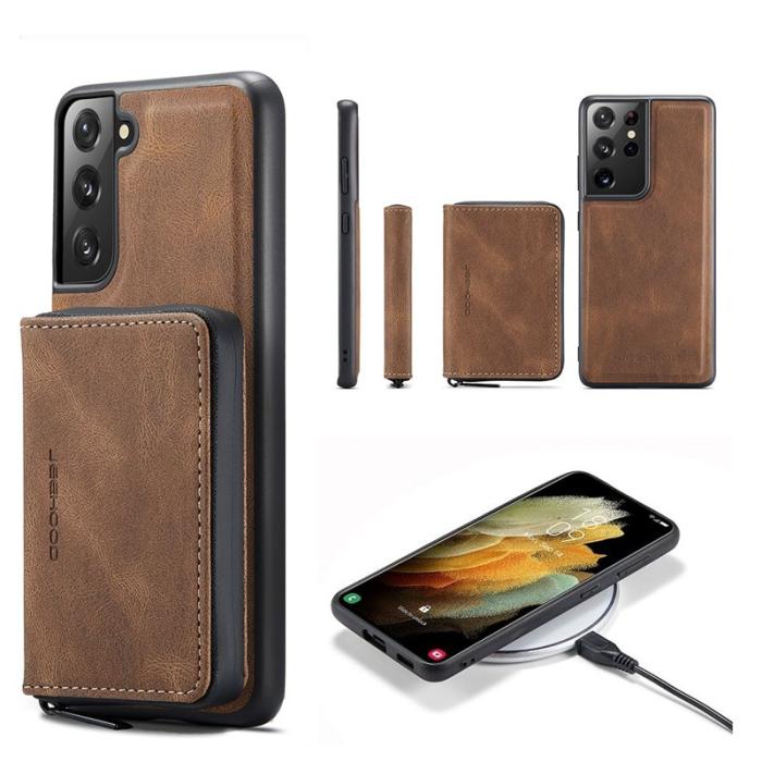 JEEHOOD - JEEHOOD Kickstand Konstläder TPU Plånboksfodral för Samsung Galaxy S22 5G - Brun