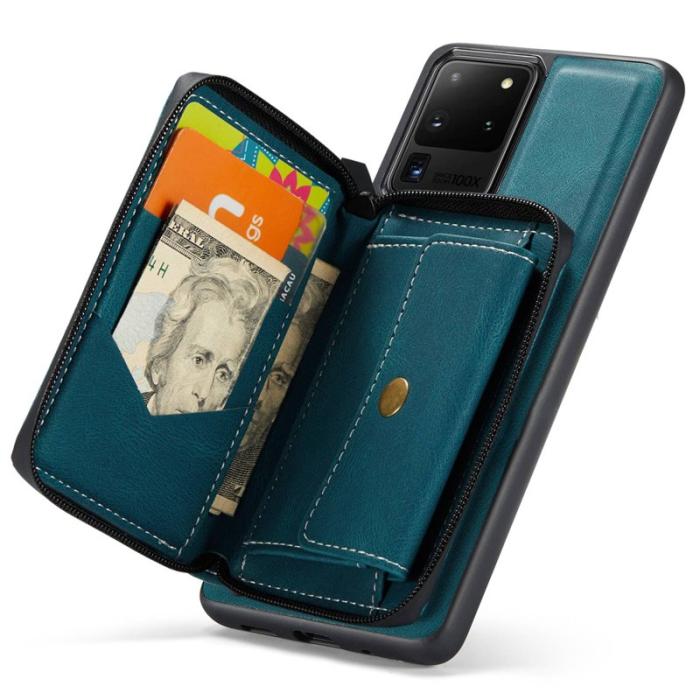 JEEHOOD - JEEHOOD Samsung Galaxy S20 Ultra Fodral Zipper Wallet Blå