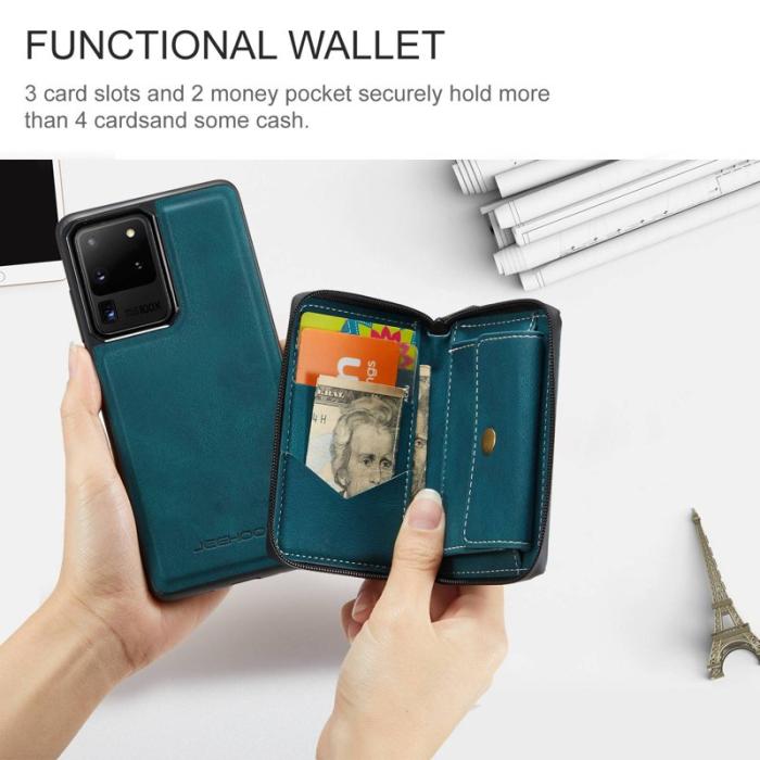 JEEHOOD - JEEHOOD Samsung Galaxy S20 Ultra Fodral Zipper Wallet Blå