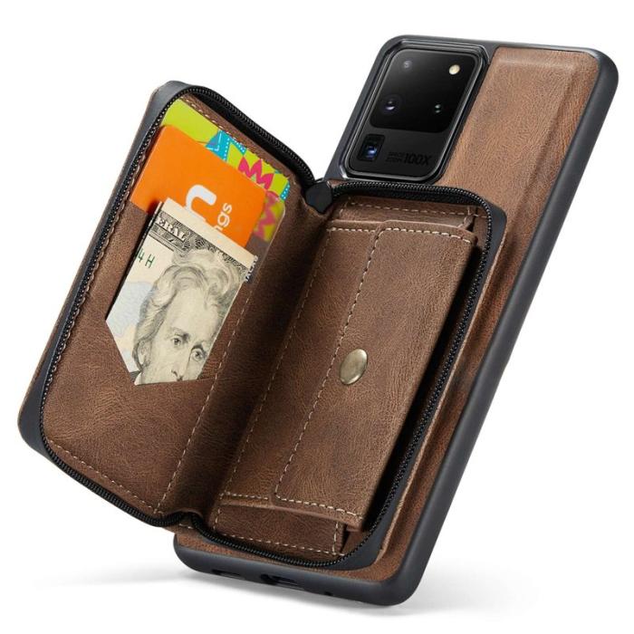 JEEHOOD - JEEHOOD Samsung Galaxy S20 Ultra Fodral Zipper Wallet Brun