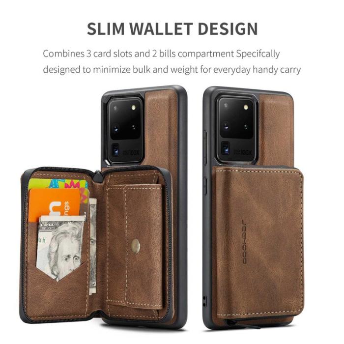 JEEHOOD - JEEHOOD Samsung Galaxy S20 Ultra Fodral Zipper Wallet Brun
