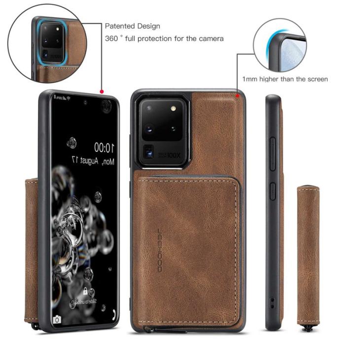JEEHOOD - JEEHOOD Samsung Galaxy S20 Ultra Fodral Zipper Wallet Brun