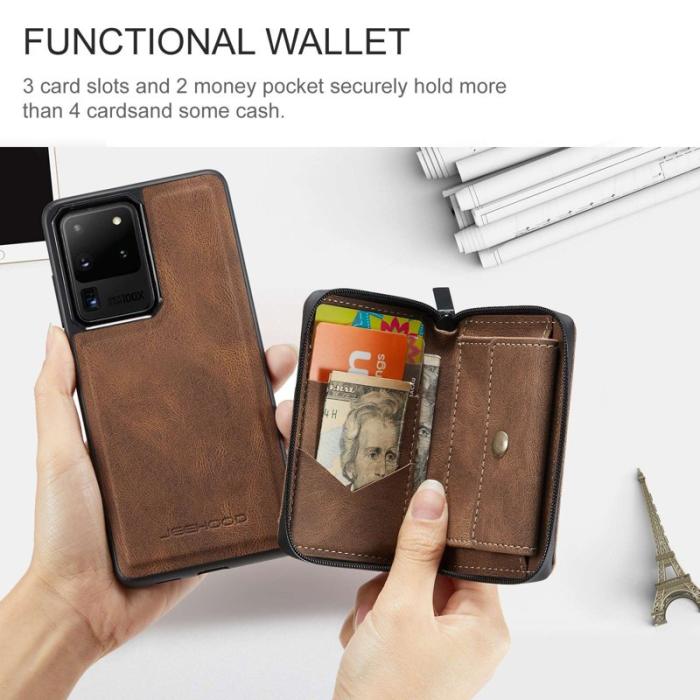 JEEHOOD - JEEHOOD Samsung Galaxy S20 Ultra Fodral Zipper Wallet Brun