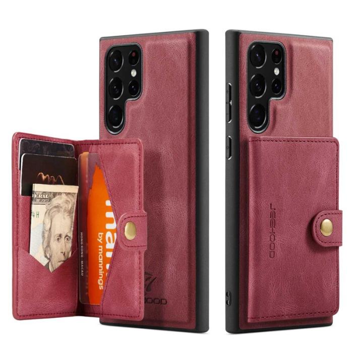 JEEHOOD - JEEHOOD Samsung Galaxy S22 Ultra Fodral Läder Röd