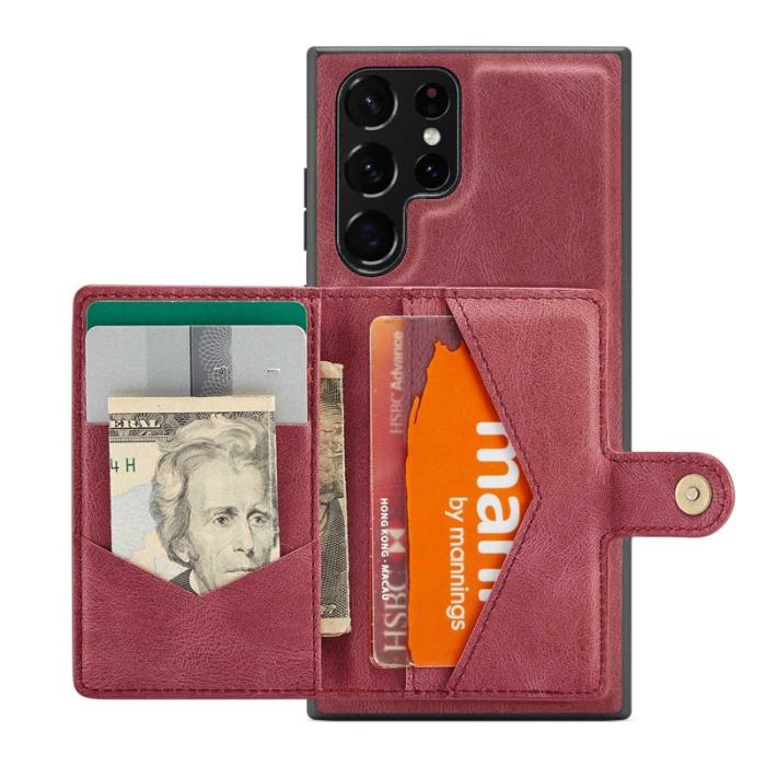 JEEHOOD - JEEHOOD Samsung Galaxy S22 Ultra Fodral Läder Röd