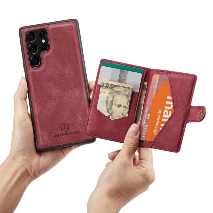 JEEHOOD - JEEHOOD Samsung Galaxy S22 Ultra Fodral Läder Röd