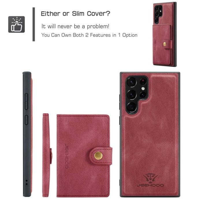 JEEHOOD - JEEHOOD Samsung Galaxy S22 Ultra Fodral Läder Röd