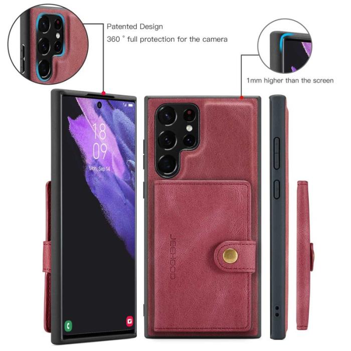 JEEHOOD - JEEHOOD Samsung Galaxy S22 Ultra Fodral Läder Röd