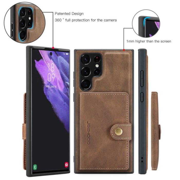 JEEHOOD - JEEHOOD Samsung Galaxy S22 Ultra Fodral Läder TPU Brun