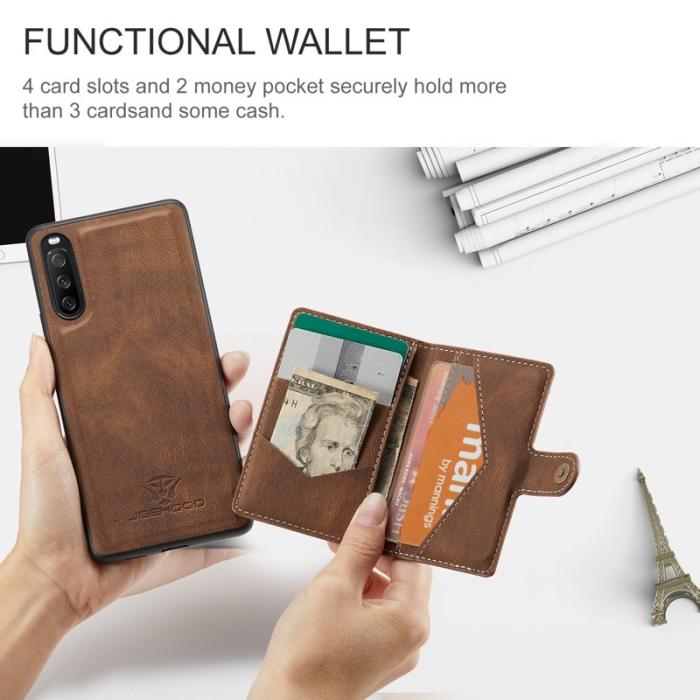 JEEHOOD - JEEHOOD Sony Xperia 10 III Skal 2-i-1 Läder TPU Brun