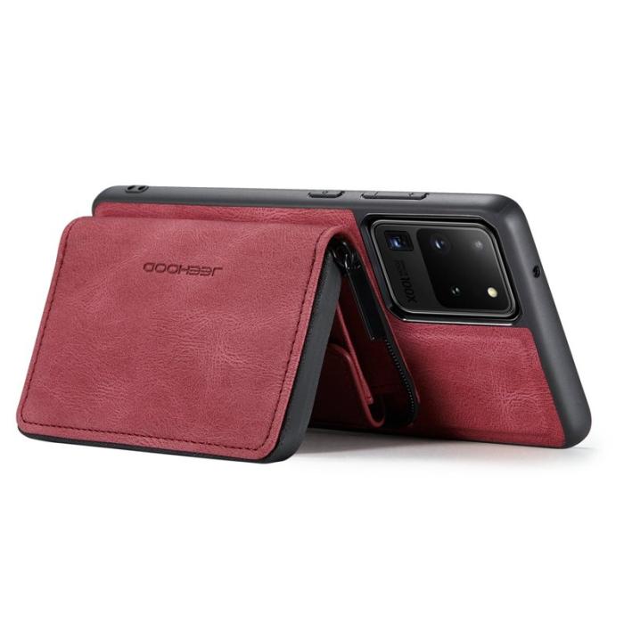 JEEHOOD - JEEHOOD Zipper Wallet Skal för Samsung Galaxy S20 Ultra Röd