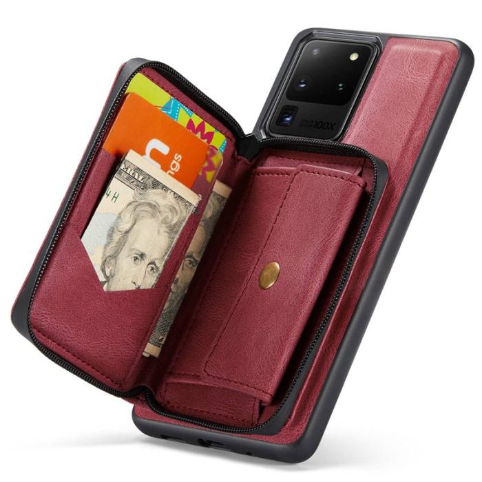 JEEHOOD - JEEHOOD Zipper Wallet Skal för Samsung Galaxy S20 Ultra Röd