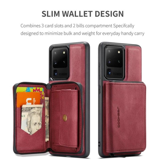 JEEHOOD - JEEHOOD Zipper Wallet Skal för Samsung Galaxy S20 Ultra Röd