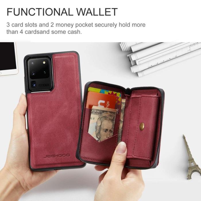 JEEHOOD - JEEHOOD Zipper Wallet Skal för Samsung Galaxy S20 Ultra Röd