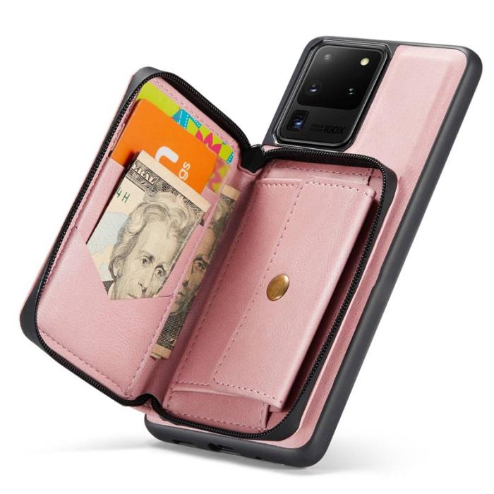 JEEHOOD - JEEHOOD Zipper Wallet Skal för Samsung Galaxy S20 Ultra - Rosa