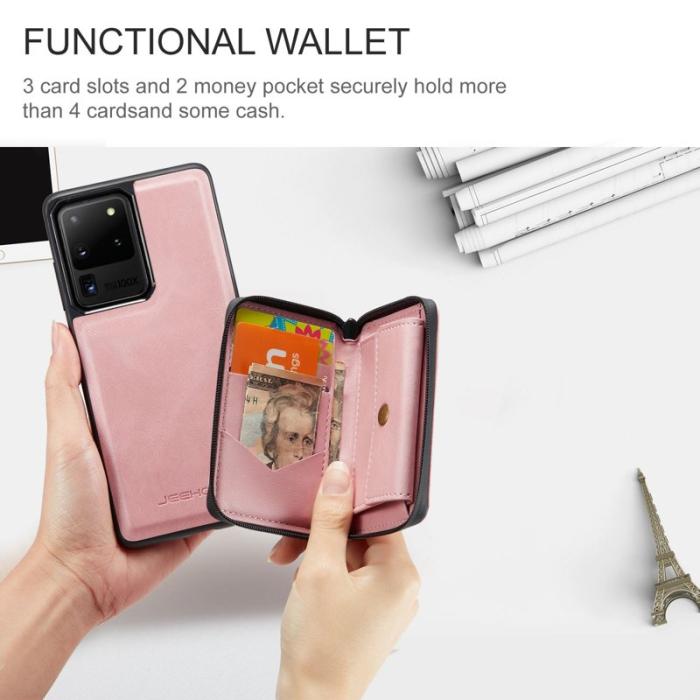 JEEHOOD - JEEHOOD Zipper Wallet Skal för Samsung Galaxy S20 Ultra - Rosa