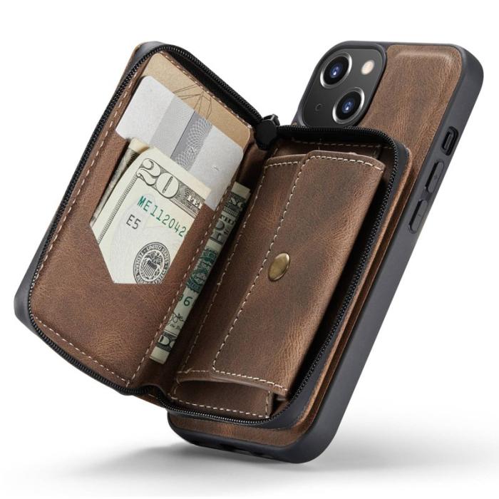 JEEHOOD - JEEHOOD Zippered Wallet Case iPhone 14 Shockproof Brun