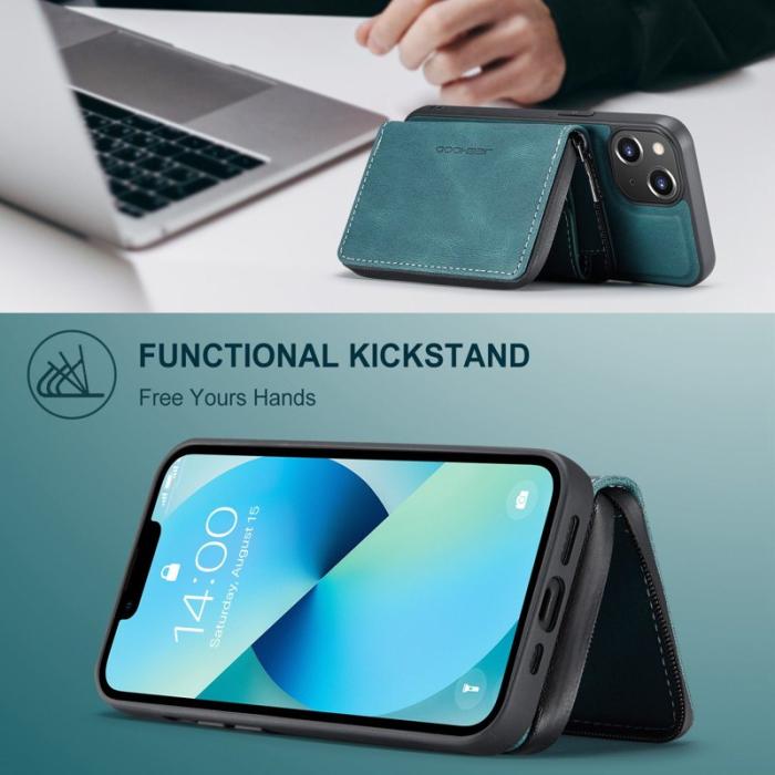 JEEHOOD - JEEHOOD Zippered Wallet Fodral iPhone 14 Blå PU Läder TPU