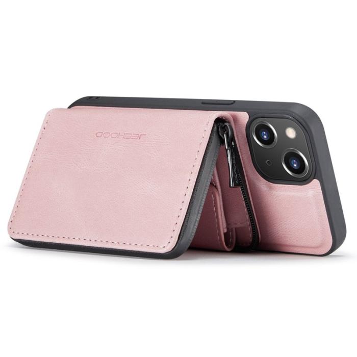 JEEHOOD - JEEHOOD Zippered Wallet Fodral iPhone 14 Pink PU Läder