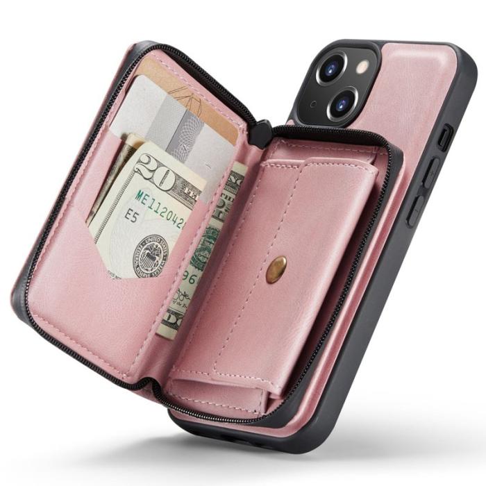 JEEHOOD - JEEHOOD Zippered Wallet Fodral iPhone 14 Pink PU Läder