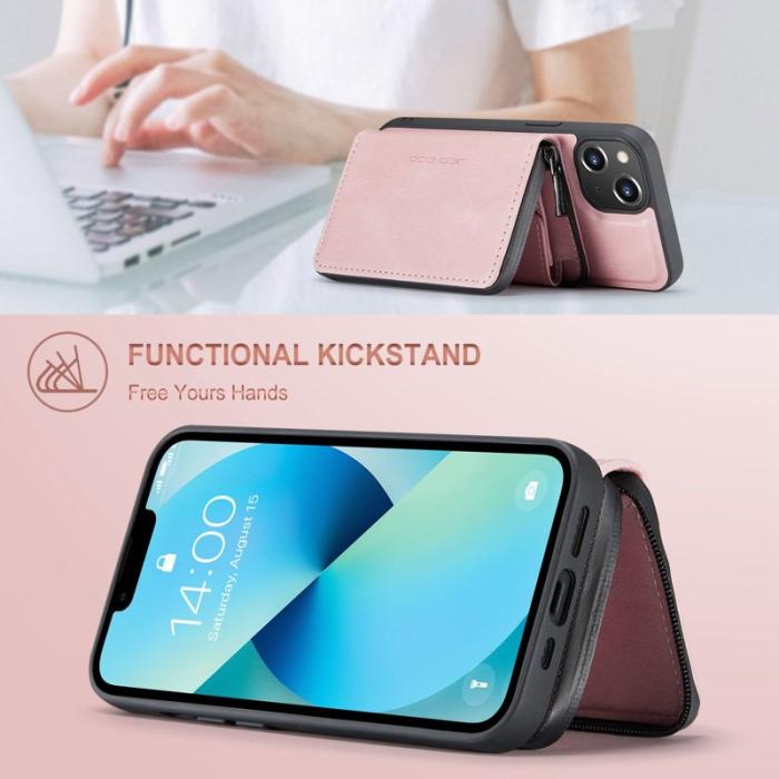 JEEHOOD - JEEHOOD Zippered Wallet Fodral iPhone 14 Pink PU Läder