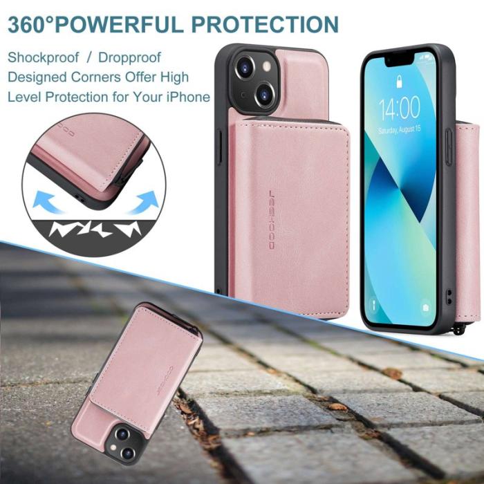 JEEHOOD - JEEHOOD Zippered Wallet Fodral iPhone 14 Pink PU Läder