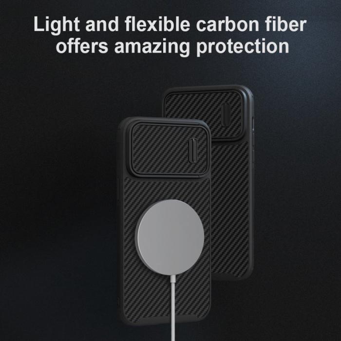 Nillkin - NILLKIN iPhone 14 Pro Max Skal Carbon Fiber Svart MagSafe