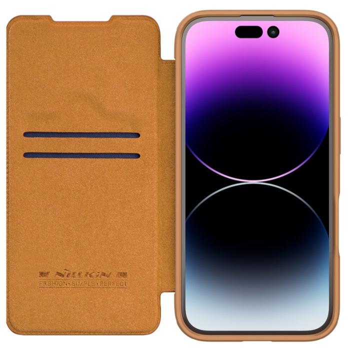 Nillkin - NILLKIN Qin Prop Series iPhone 16 Läderfodral Ställ - Brun