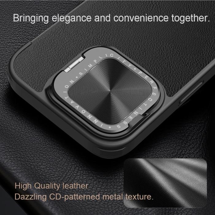 Nillkin - NILLKIN Qin Prop Series iPhone 16 Läderfodral Ställ - Brun