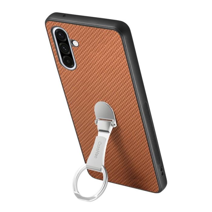 OEM - Samsung Galaxy A56 5G Fodral Kickstand Läder Kolfiber Brun