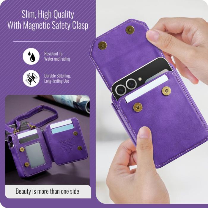 OEM - Samsung Galaxy Z Flip7 FE 5G Fodral med Rem RFID Läder Mörklila