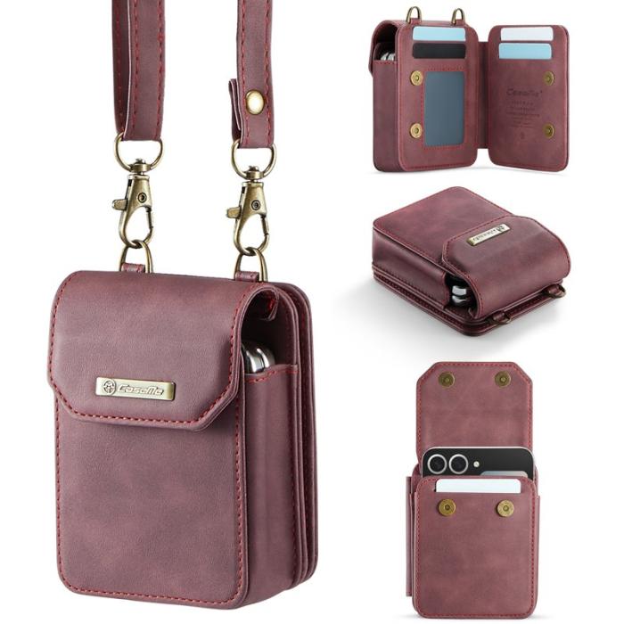 OEM - Samsung Galaxy Z Flip7 FE 5G Fodral med Rem RFID Läder Röd