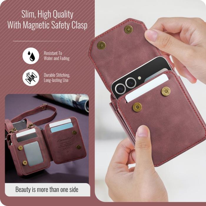 OEM - Samsung Galaxy Z Flip7 FE 5G Fodral med Rem RFID Läder Röd