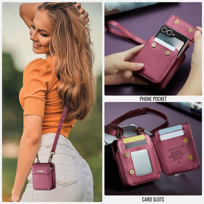 OEM - Samsung Galaxy Z Flip7 FE 5G Läderfodral RFID Röd